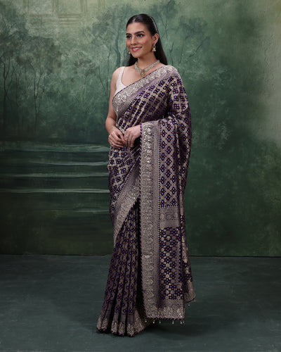 Purple Noor Bandhej Georgette Saree With Unstitched Blouse Fabric