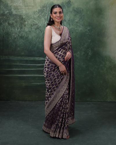 Purple Noor Bandhej Georgette Saree With Unstitched Blouse Fabric
