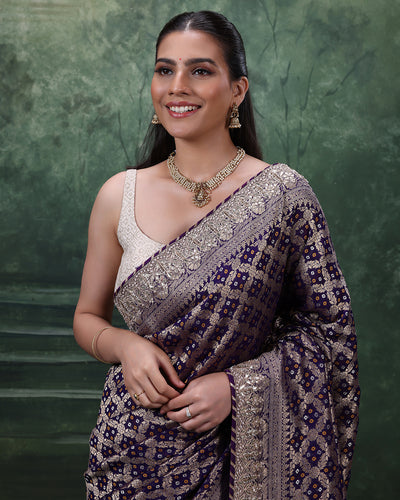 Purple Noor Bandhej Georgette Saree With Unstitched Blouse Fabric