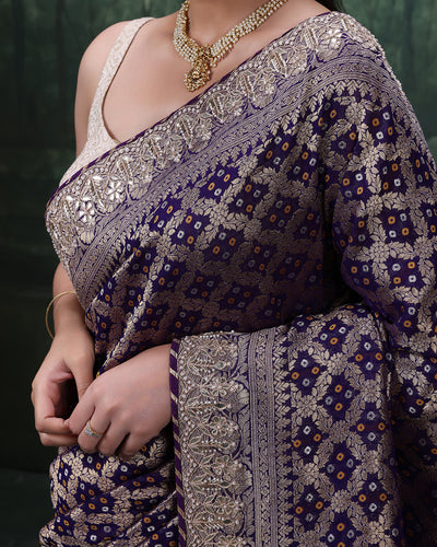 Purple Noor Bandhej Georgette Saree With Unstitched Blouse Fabric
