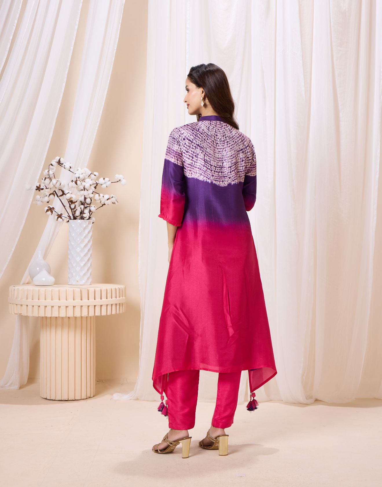Purple & Pink Ombre Batik Print Kurta Set