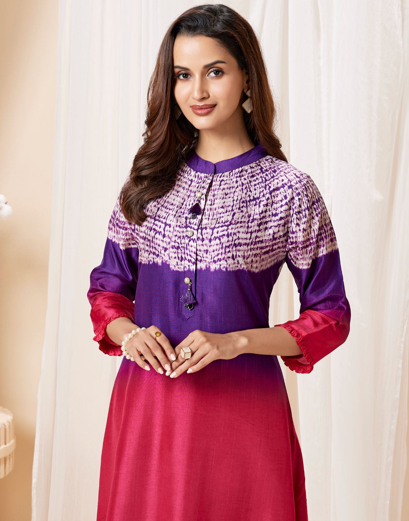 Purple & Pink Ombre Batik Print Kurta Set