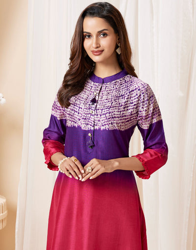 Purple & Pink Ombre Batik Print Kurta Set