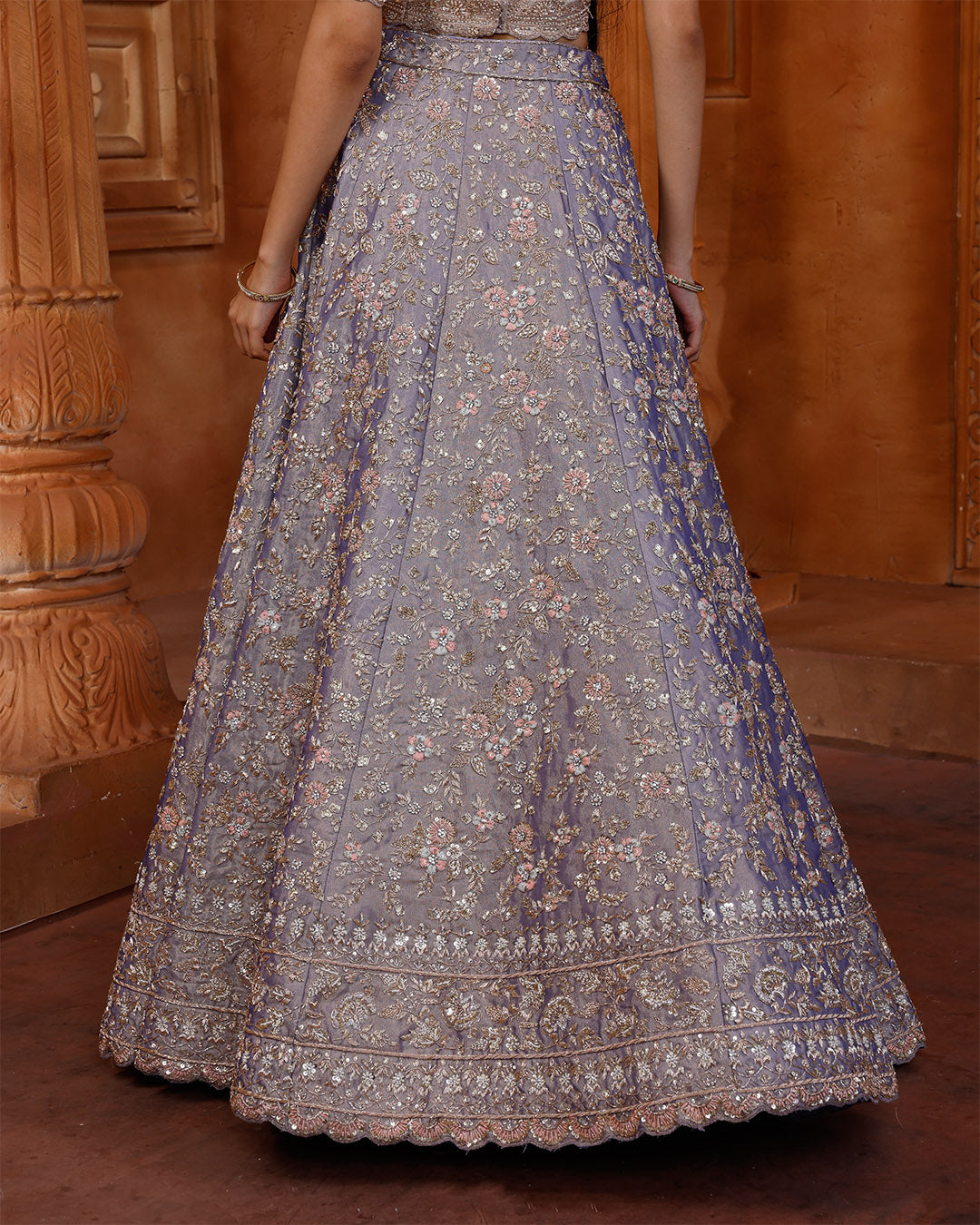 Radiant Iris Hnad Embroidered Bridal Lehenga Set With Unstitched Blouse Fabric