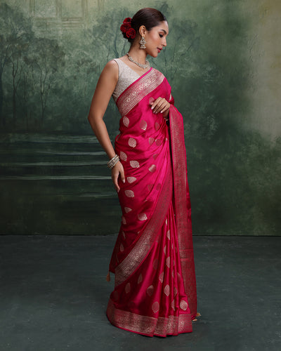 Rani Pink Dola Silk Saree With Unstitched Blouse Fabric