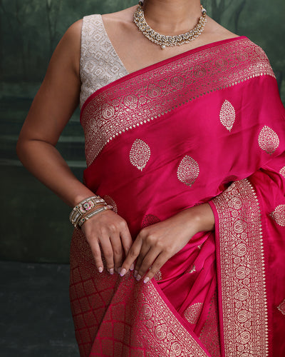 Rani Pink Dola Silk Saree With Unstitched Blouse Fabric