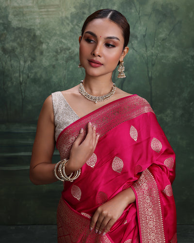Rani Pink Dola Silk Saree With Unstitched Blouse Fabric