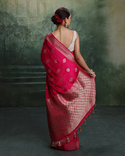 Rani Pink Dola Silk Saree With Unstitched Blouse Fabric