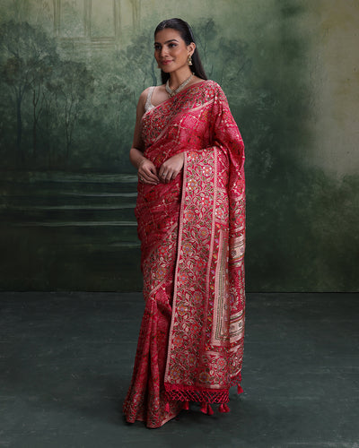 Rani Rangrez Bandhej With Woven Floral Festive Saree