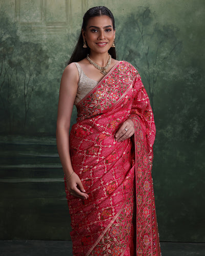 Rani Rangrez Bandhej With Woven Floral Festive Saree