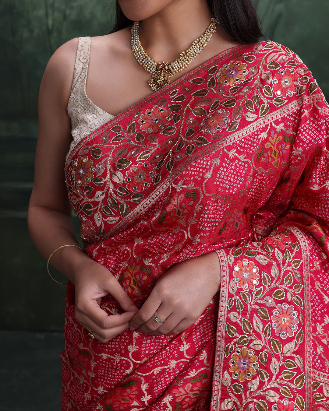 Rani Rangrez Bandhej With Woven Floral Festive Saree
