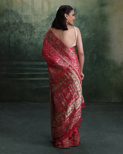 Rani Rangrez Bandhej With Woven Floral Festive Saree