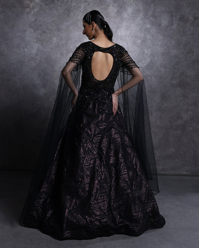 Raven Black And Purple Mist Embellished Cocktail Gown