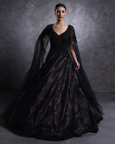 Raven Black And Purple Mist Embellished Cocktail Gown