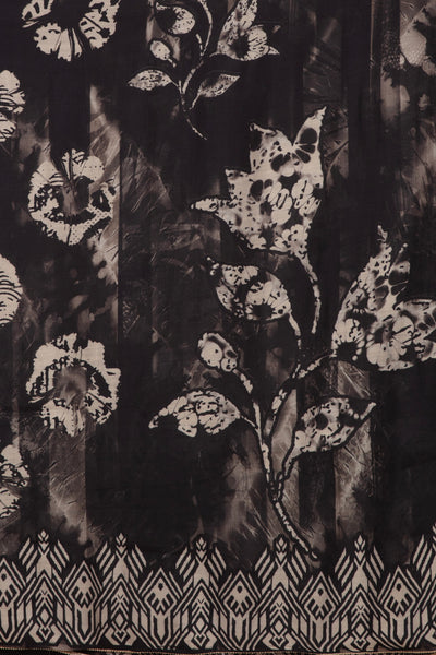 Raven Black Indigo Print Blended Silk Unstitched Suit Set