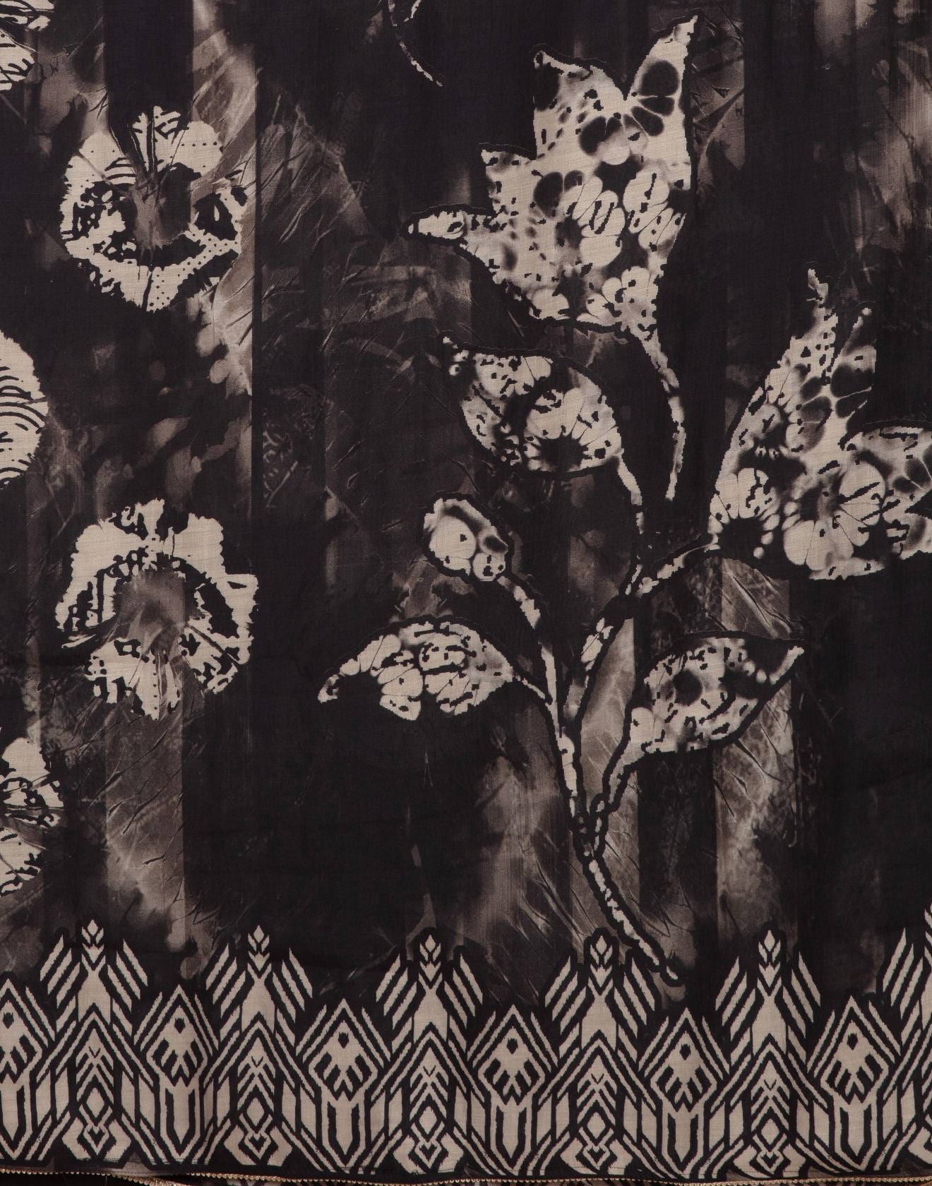 Raven Black Indigo Print Blended Silk Unstitched Suit Set