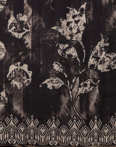 Raven Black Indigo Print Blended Silk Unstitched Suit Set