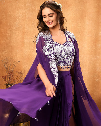 Dark Purple Pop Festive Fusion Salwar Suit
