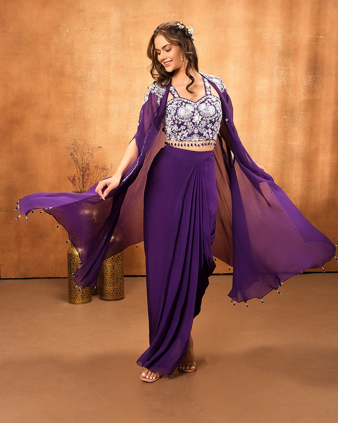 Dark Purple Pop Festive Fusion Salwar Suit