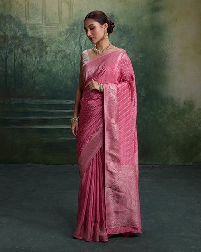 Rosé Coral Dola Silk Saree With Unstitched Blouse Fabric