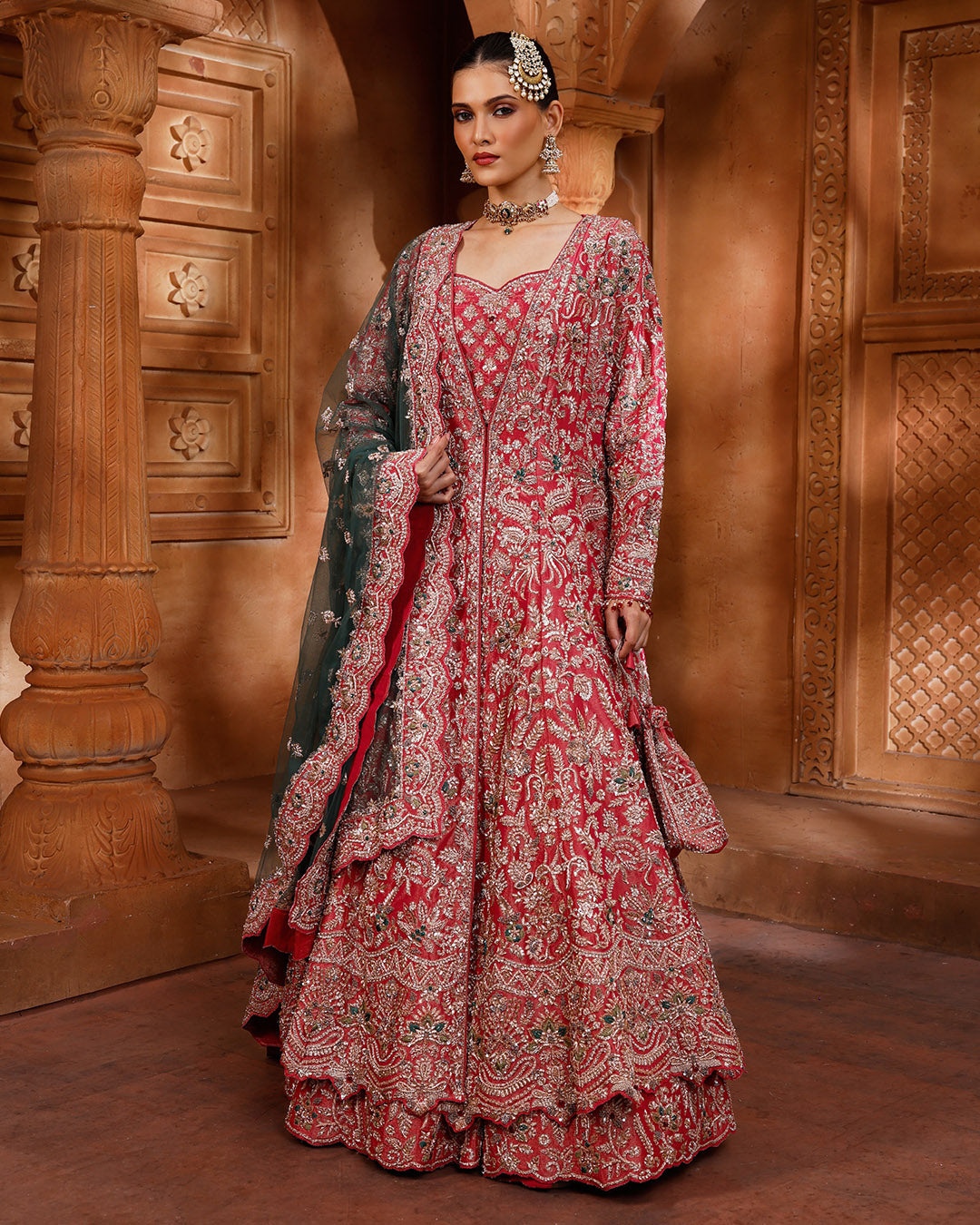 Sakura Bloom Hand Embroidered Bridal Jacket Lehenga Set