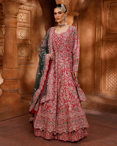 Sakura Bloom Hand Embroidered Bridal Jacket Lehenga Set