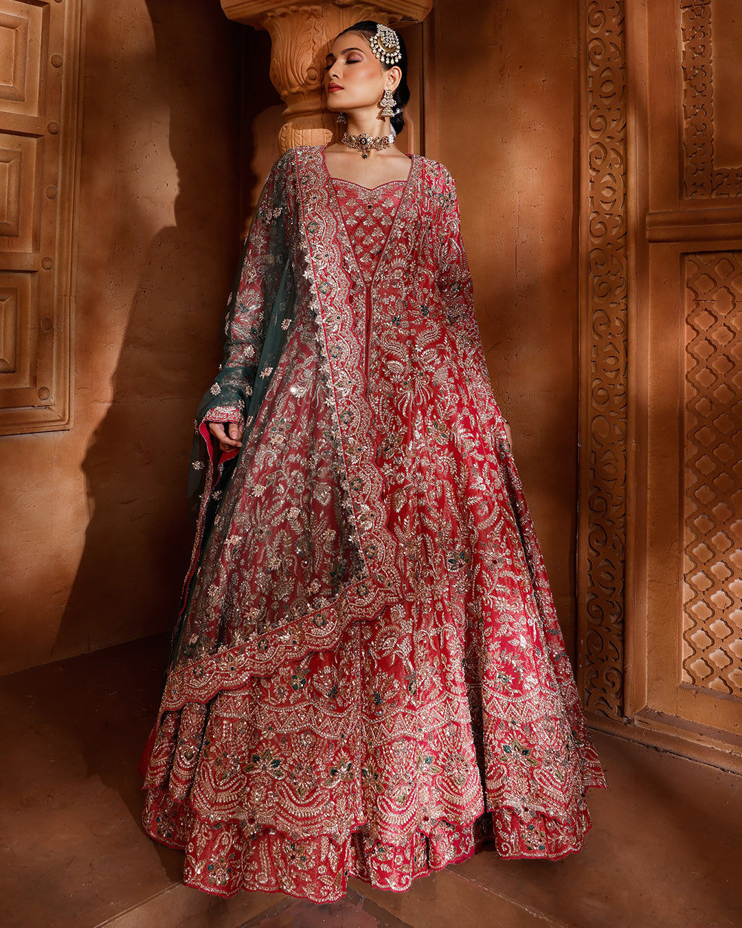 Sakura Bloom Hand Embroidered Bridal Jacket Lehenga Set