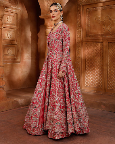 Sakura Bloom Hand Embroidered Bridal Jacket Lehenga Set