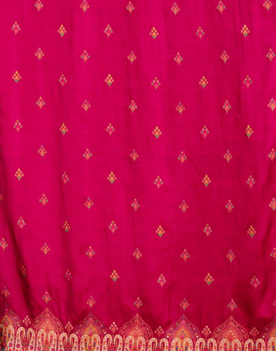 Sangria Pink With Multicolor Woven Design Silk Unstitched Suit Set