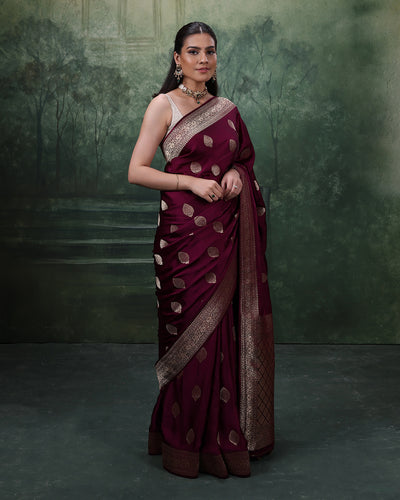 Sangria Plum Dola Silk Saree WIth Unstitched Blouse Fabric