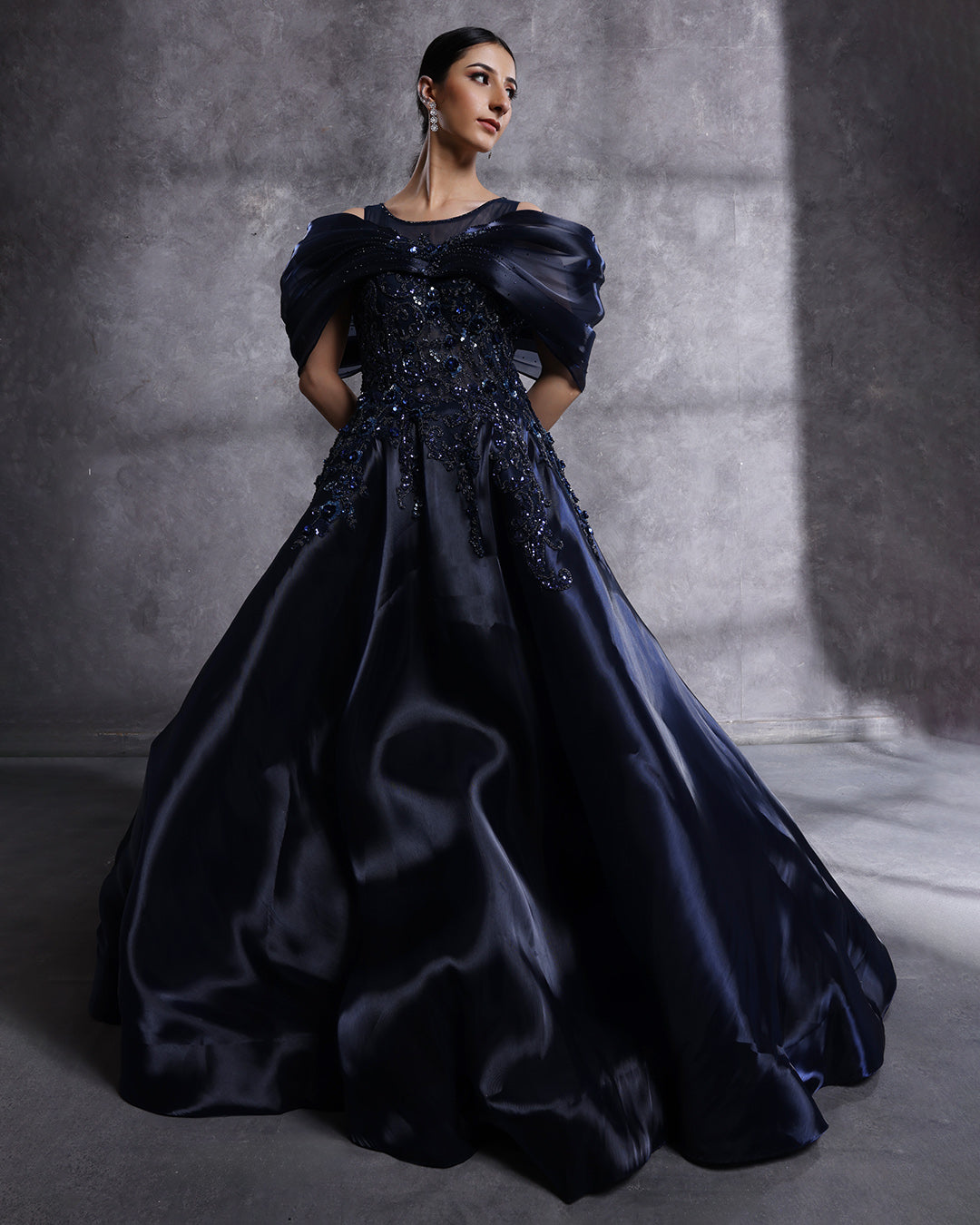 Sapphire Orbit Embellished Tissue Organza Gown