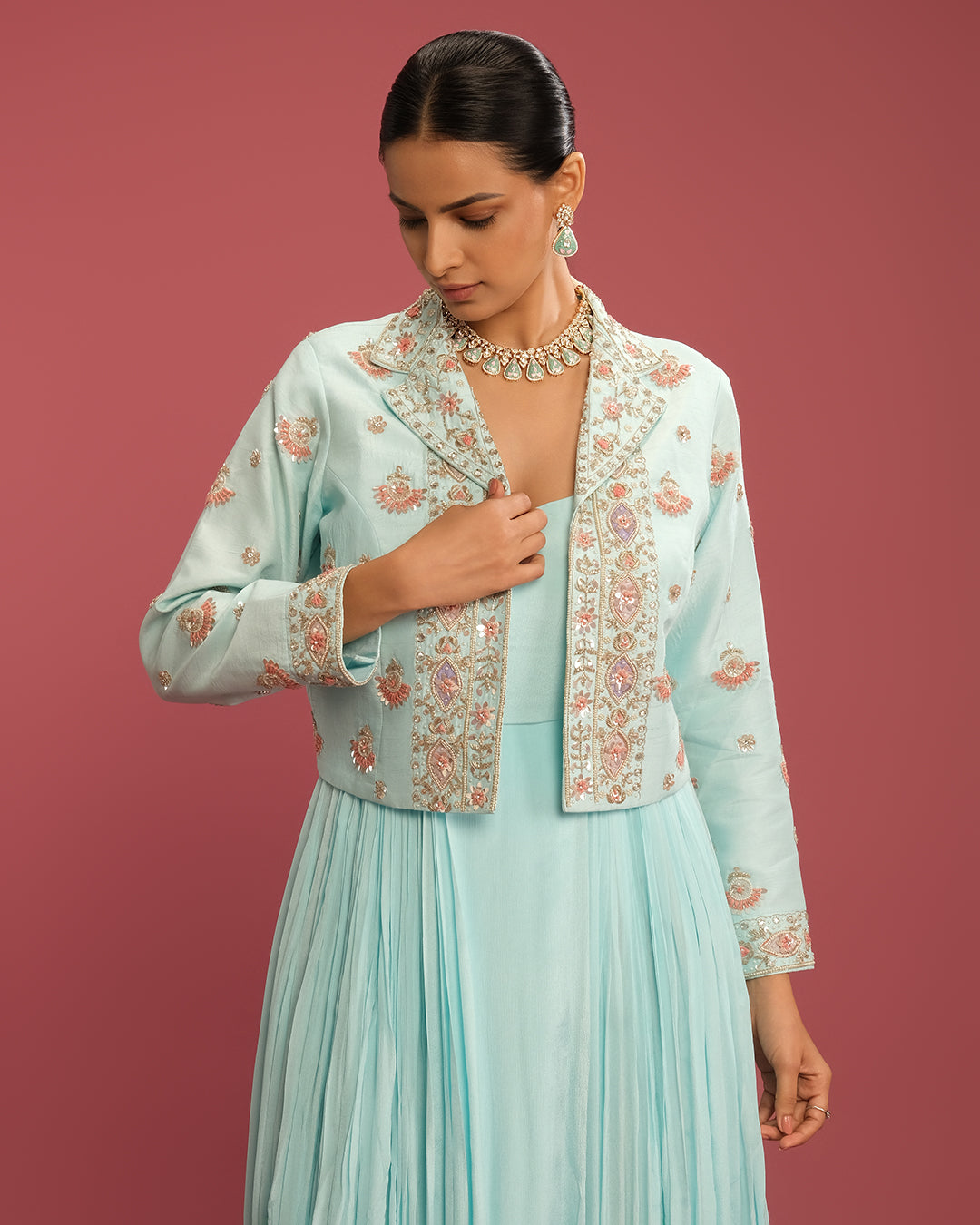 Seafoam Serenity Fusion Indo-Western Set