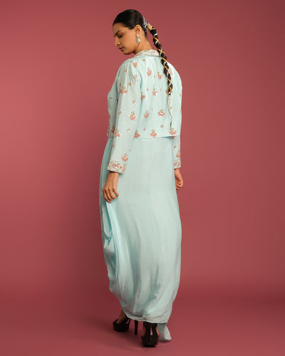 Seafoam Serenity Fusion Indo-Western Set
