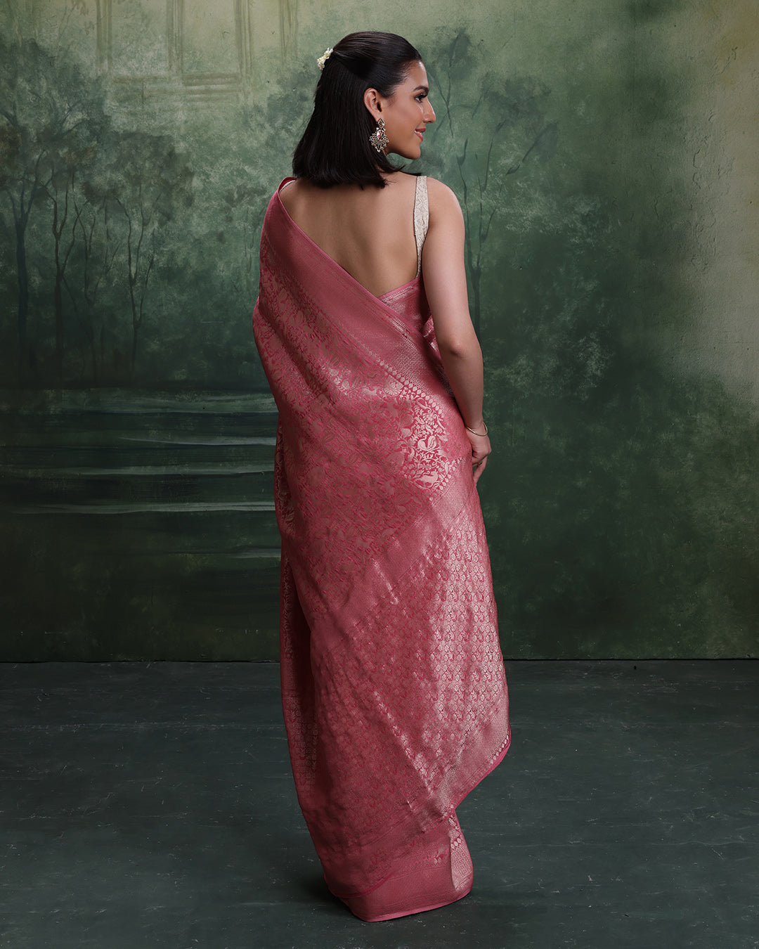 Serene Forest Weave Silk Saree With Unstitched Blouse Fabric