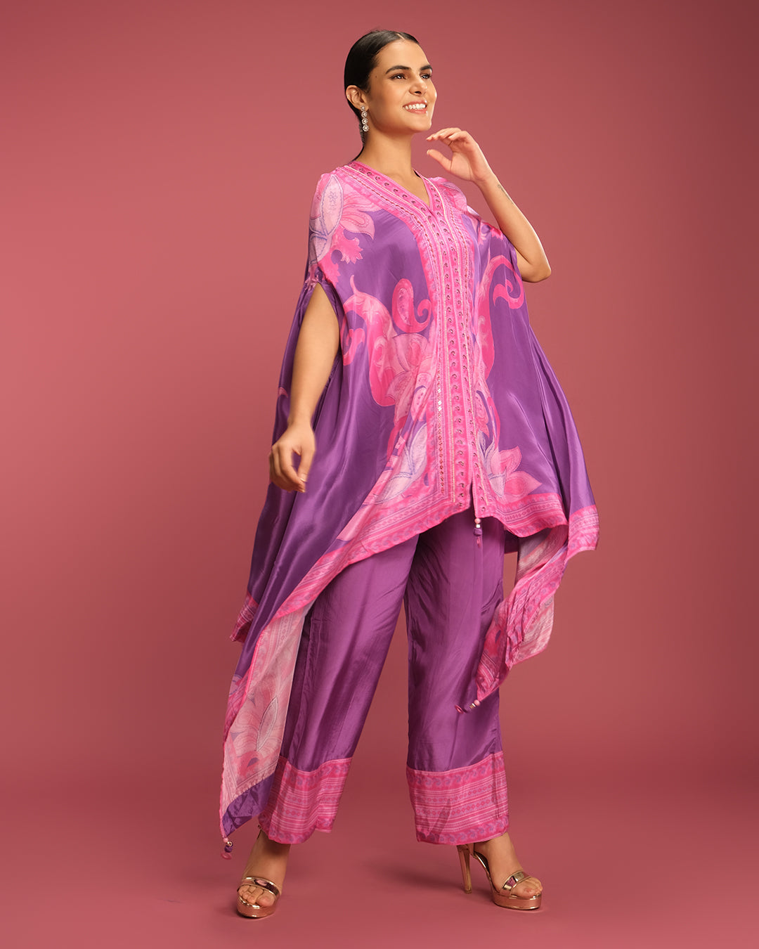 Serene Orchid Paisley Printed Kaftan Set
