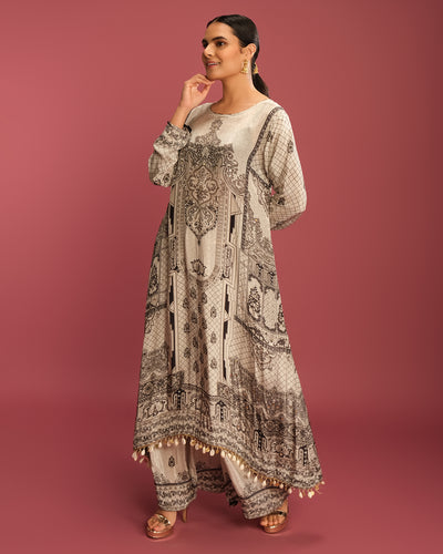 Soft Ash Mughal Ethnic Printed Kurta Set