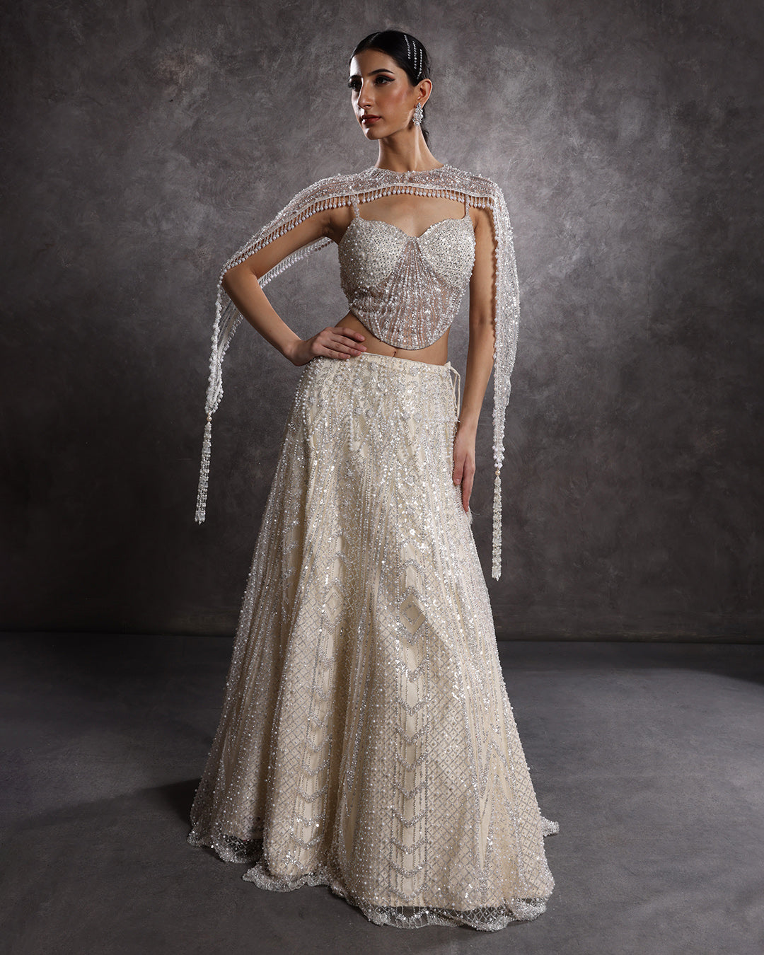 Star White Embellished Cocktail Corset Lehenga Set