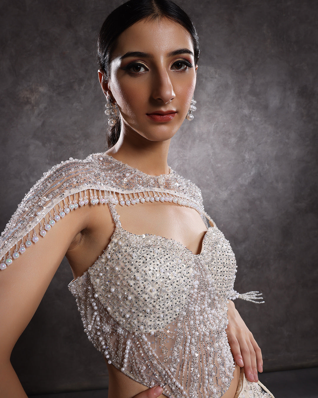 Star White Embellished Cocktail Corset Lehenga Set