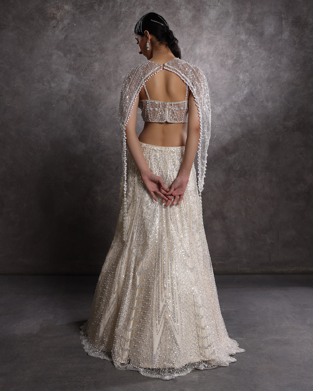 Star White Embellished Cocktail Corset Lehenga Set