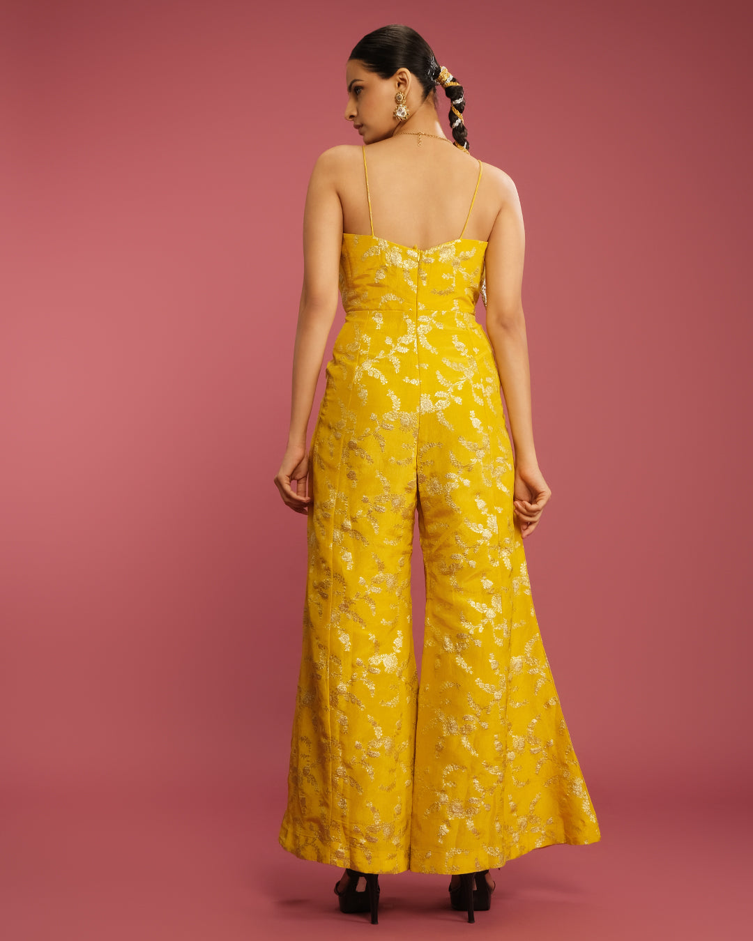 Sunbeam Yellow Banarasi Jumpsuit Set