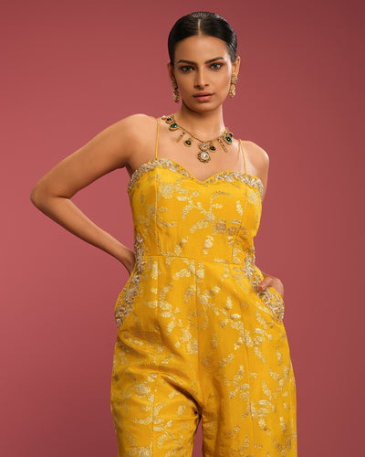 Sunbeam Yellow Banarasi Jumpsuit Set