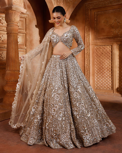 Sunlit Bronze Embellished Bridal Lehenga For Sangeet