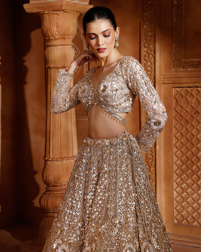 Sunlit Bronze Embellished Bridal Lehenga For Sangeet