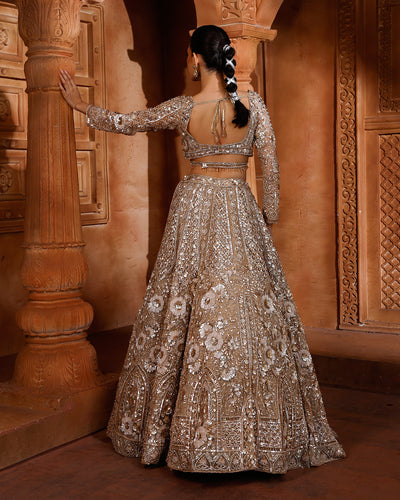 Sunlit Bronze Embellished Bridal Lehenga For Sangeet