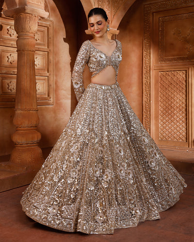 Sunlit Bronze Embellished Bridal Lehenga For Sangeet