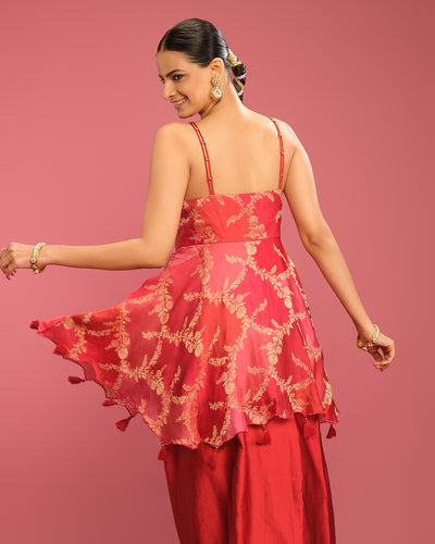 Tangirine Banarasi Silk Corset Kurta With Drape Skirt Set