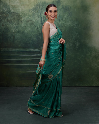 Teal Tribe Soft Silk Saree With Minimalist Embroidery