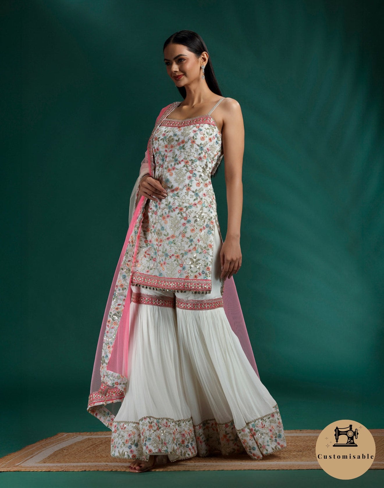 Tranquil Dove Resham Embroidered Festive Sharara Set