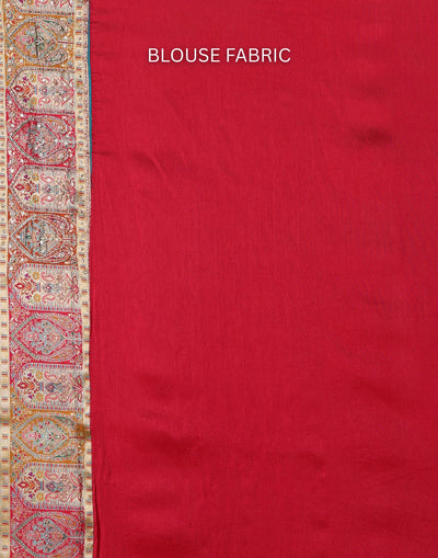 Turquoise Shimmer Silk Saree With Multicolor Embroidered Border And Unstitched Blouse Fabric