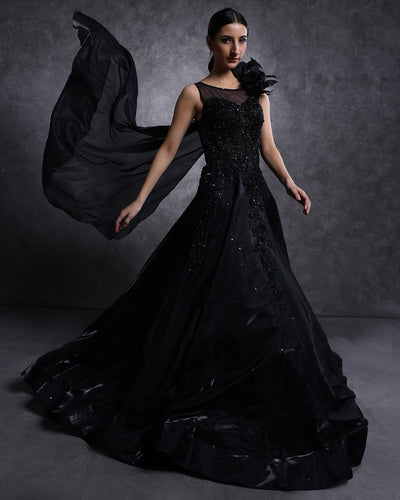 Ultra Noir Embellished Tissue Organza Bridal Gown